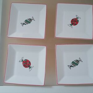 Salad Plates Food Network 6" Set of 4 Square Bevel Candies Sweets Christmas